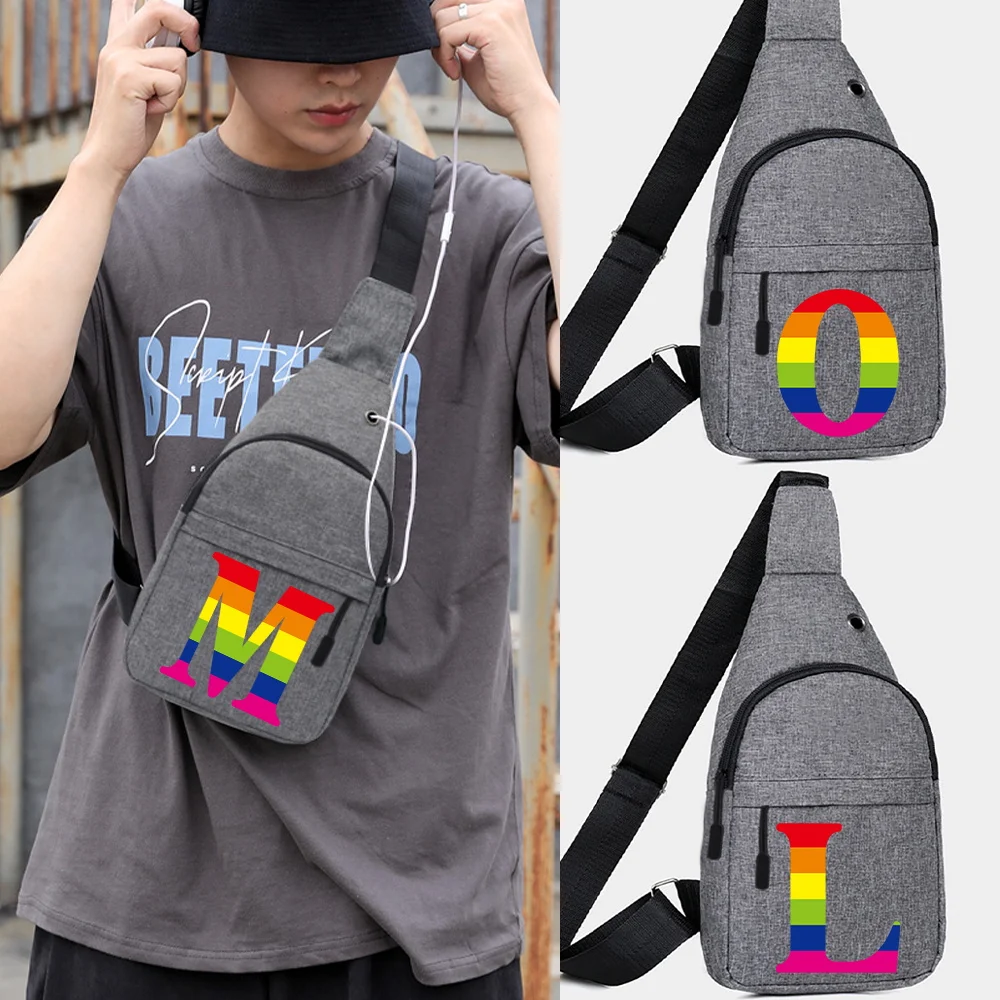

New rainbow Letter Printing Crossbody Bags Single Shoulder Chest Bags Sundries Storage Pack Men Cycling Work Adjustable Package
