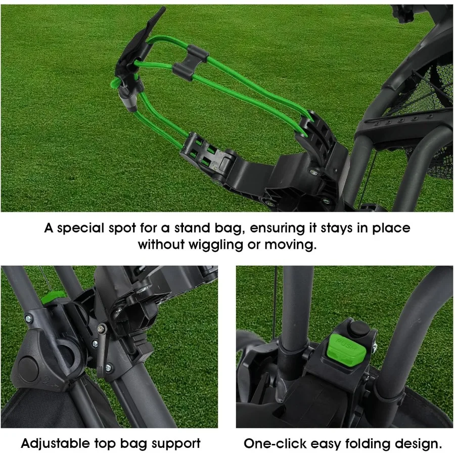 عربة دفع الجولف ذات 3 عجلات: عربة مشي جولف خفيفة الوزن وصغيرة الحجم مع عربة جولف مسطحة قابلة للطي مع سحب خلف الفرامل
