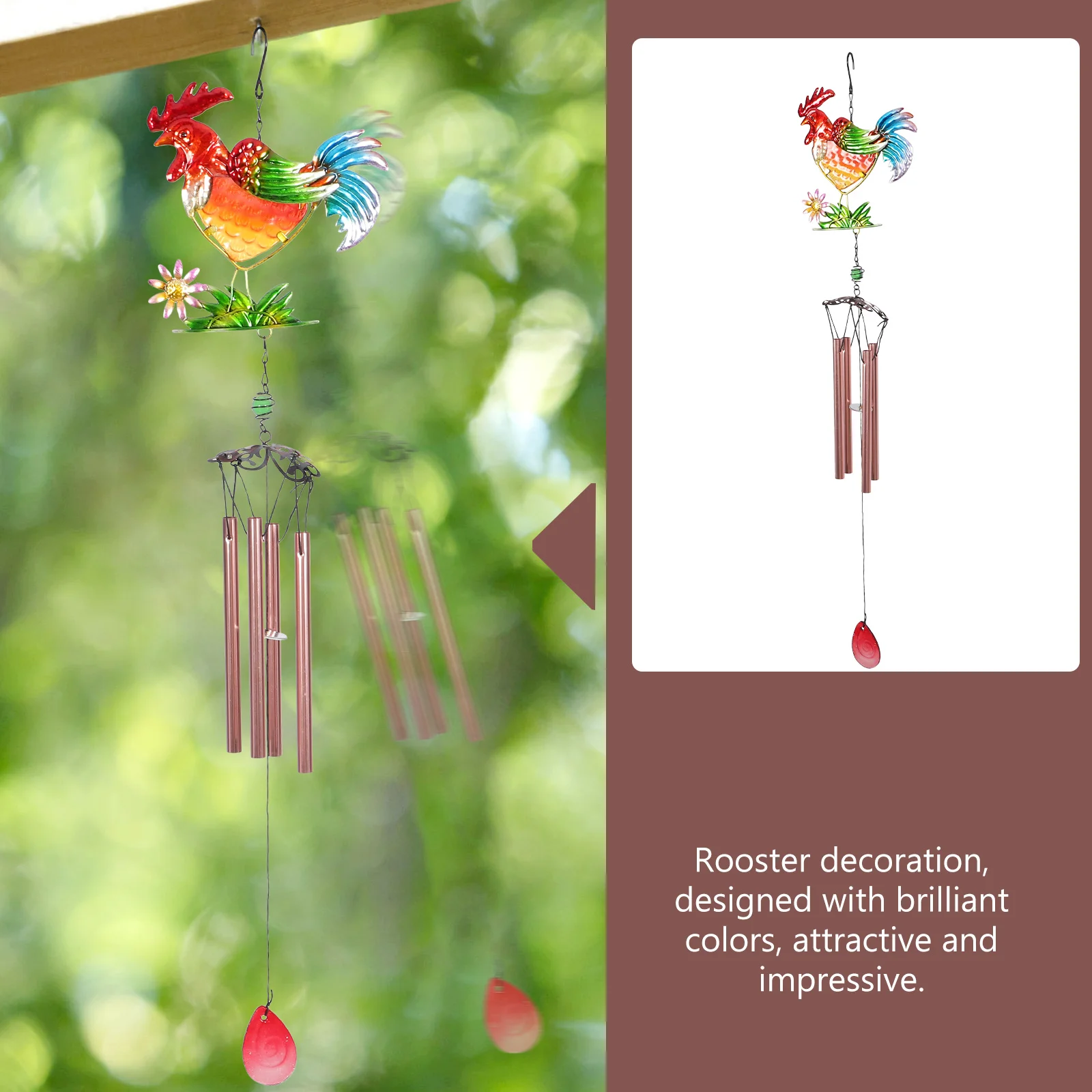 

1Pcs Exquisite Iron Rooster Wind Chime Premium Metal Home Decoration Hanging Pendant