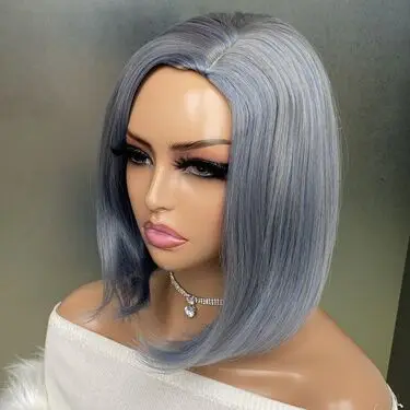 Bob kurze graue synthetische Perücken für Frauen gemischt grau gerade Pixie Bob Perücke synthetische Haarschnitte graues Seitenteil Perücke