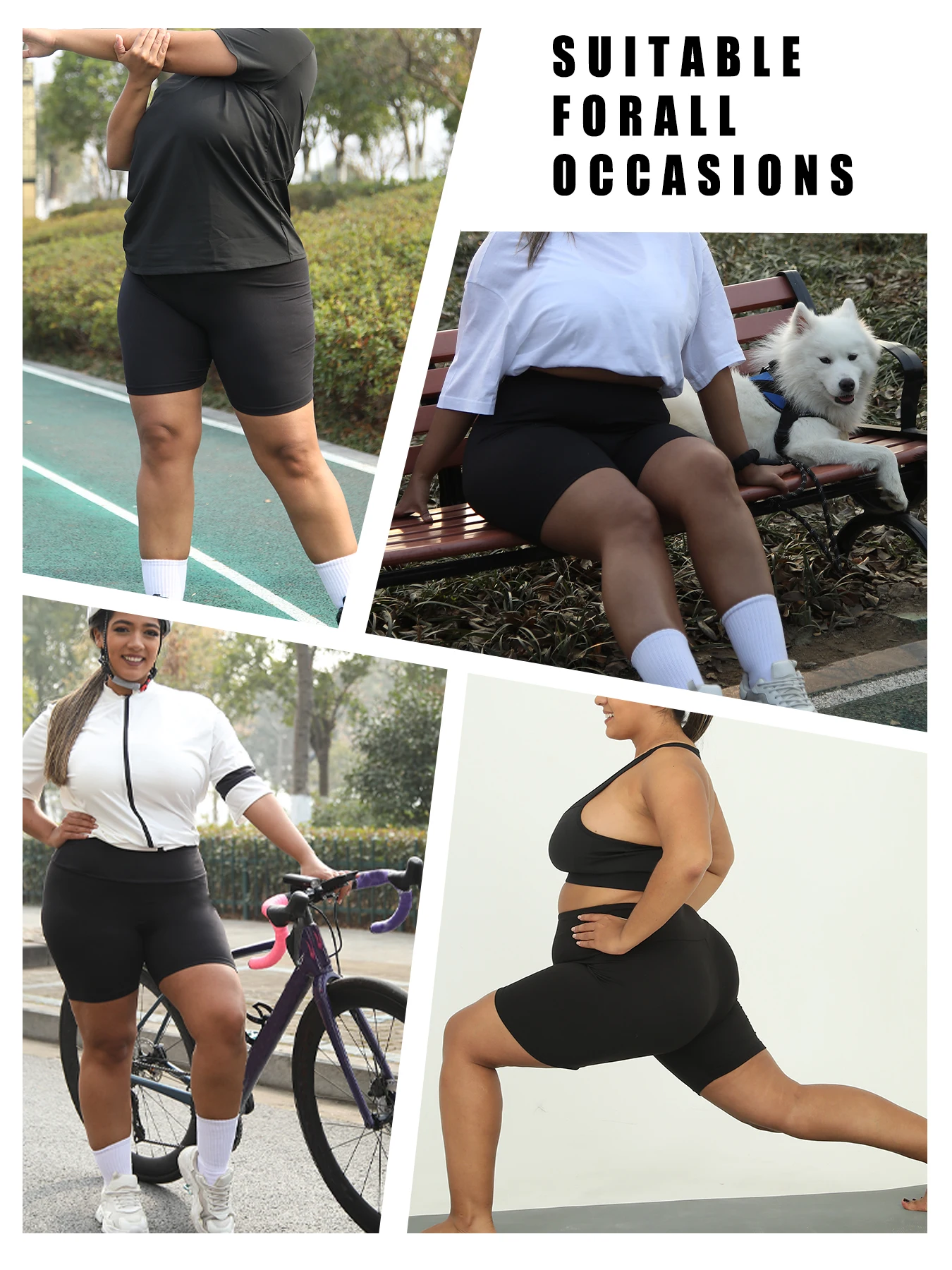 Plus Size 5 Pack Shorts de motociclista para mulheres, cintura alta super macio treino yoga shorts atléticos corrida