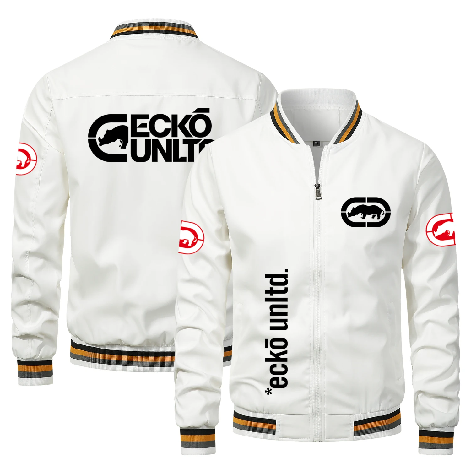 Men's Bomber Machine Jacket， Ecko Unltd Stand up Collar Zipper Windbreaker Lightweight Street Wear Men's Jacket Hip Hop Fashion