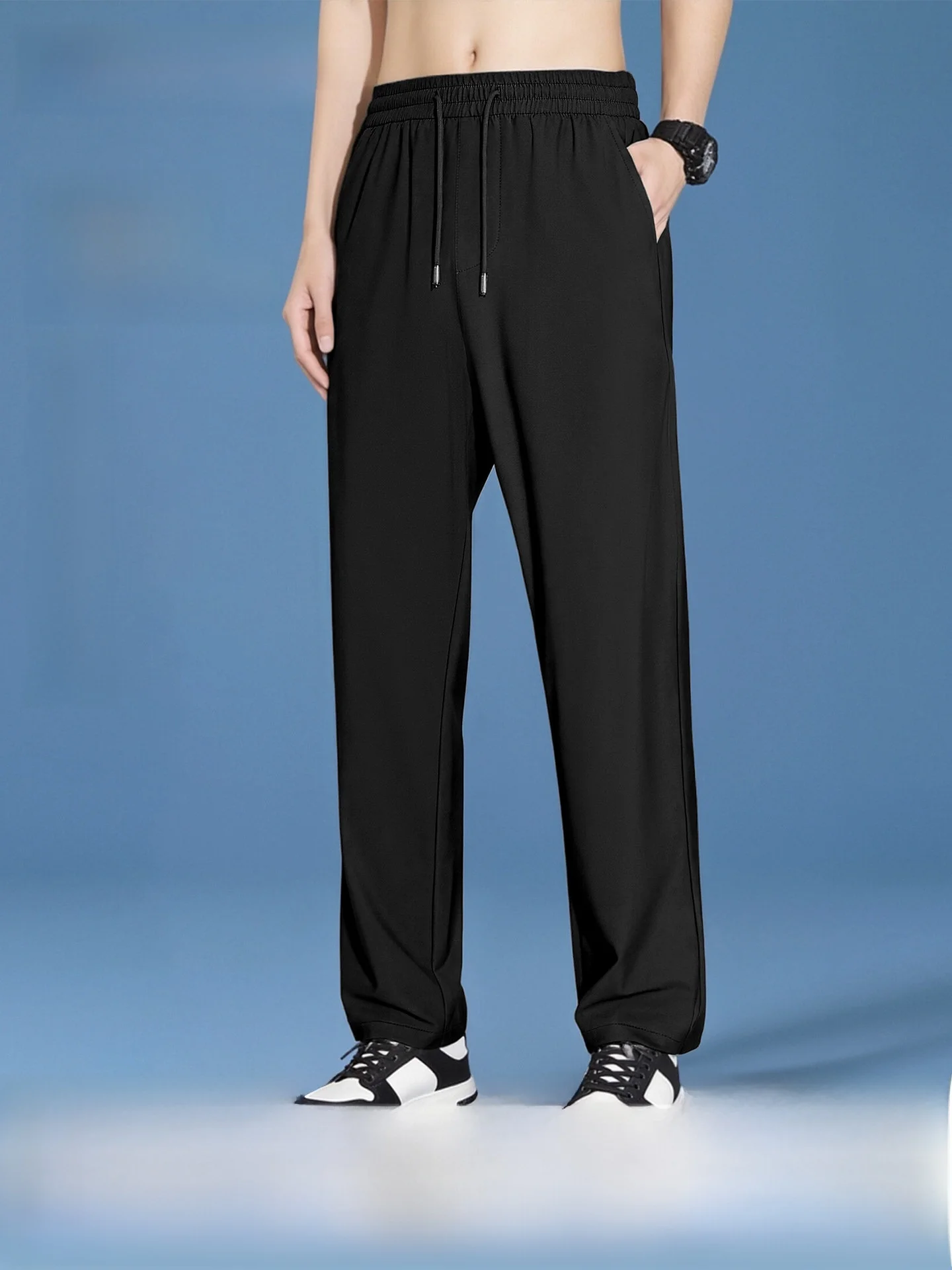 

Мужские брюки из ледяного шелка с охлаждающим эффектом, летние, тонкие, для бега и фитнеса, быстросохнущие, прямого кроя, повседневные