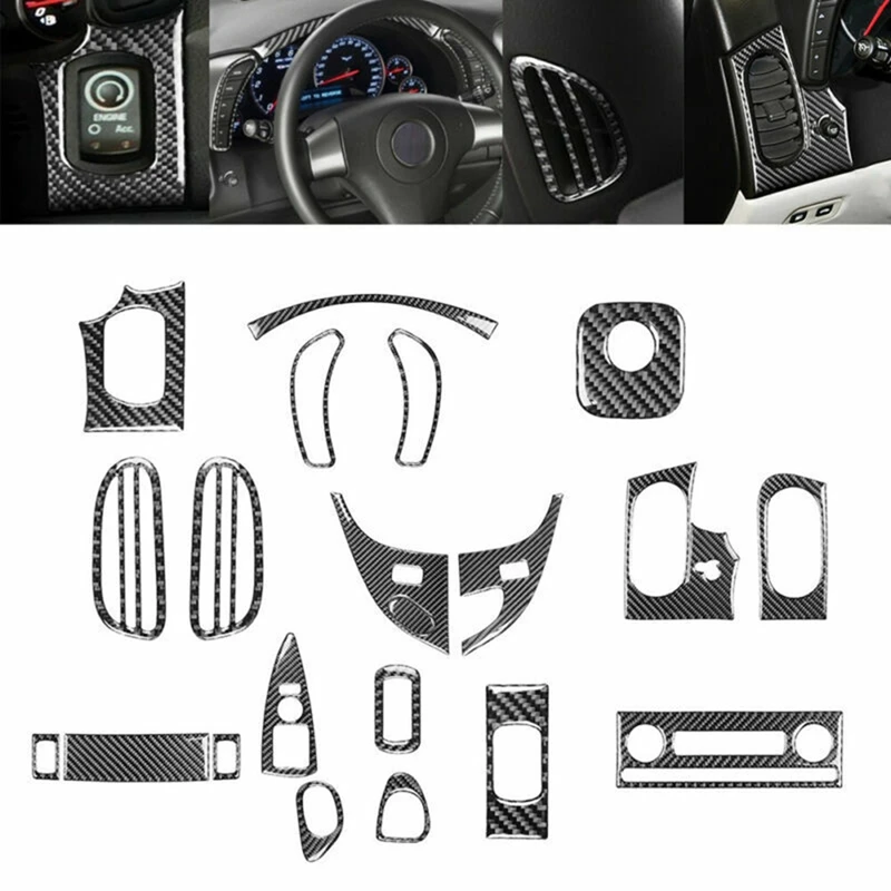 

For Chevrolet Corvette C6 2005-2007 Carbon Fiber Full Interior Set Trim Cover Decoration Sticker Car Accessories 21PCS