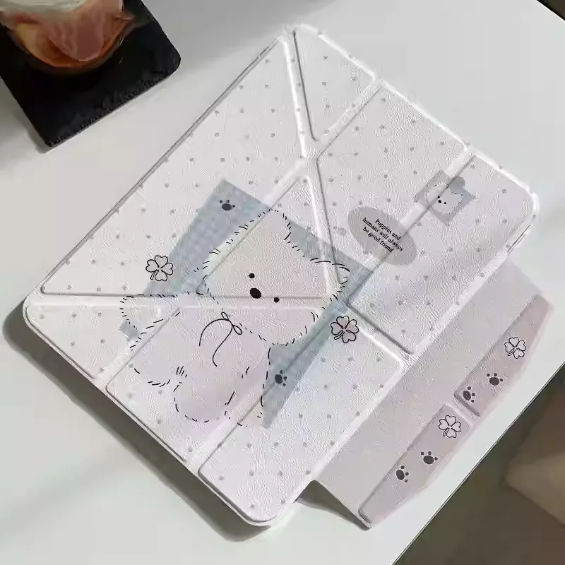 Ins Kawaii Puppy Polka Dot Table Case For iPad Pro 11 12.9 13 M2 M3 M4 M5 Shell 8.3 9.7 10.2 5/6/7/8/9/10/11th Air 3 4 5 6 Cover