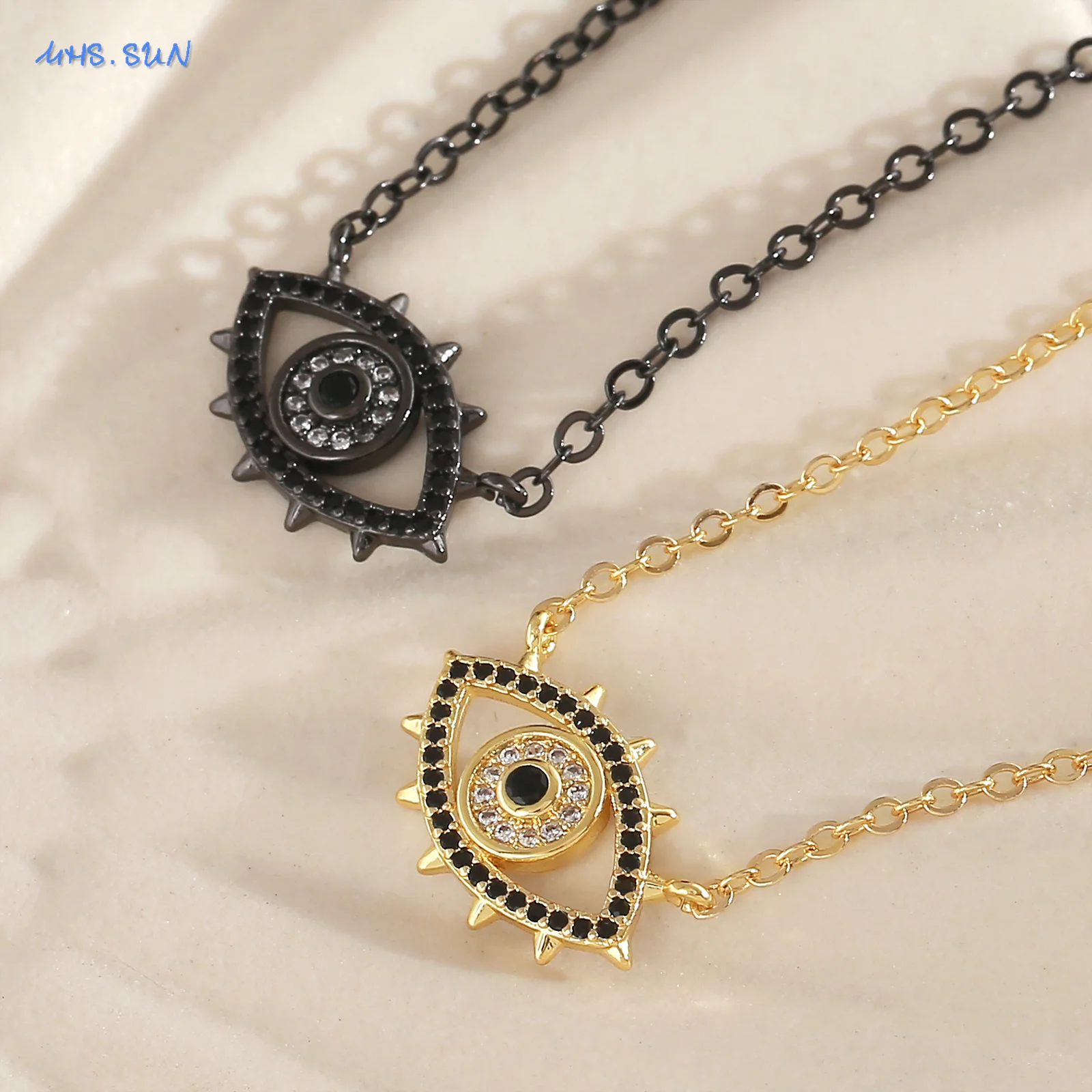 SUNSLL مكعب الزركون التركية عين الشر قلادة القلائد موضة مطلية بالذهب المختنق سلسلة محظوظ مجوهرات هدية للرجال النساء #2