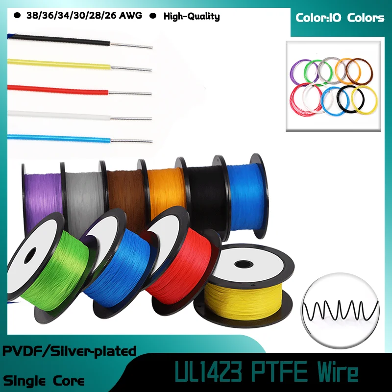 

PTFE Silver Plated Copper Wire 38/36/34/30/28/26 AWG Micro Fine UL1423 High Temperature Electronic DIY Single Core Cable 10Meter