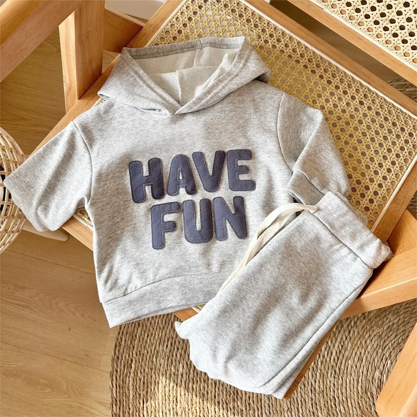 Ensemble de Vêtements pour Nouveau-Né Garçon et Fille, Sweat à Capuche Imbibé de Style Décontracté, Patch de Lettre, Printemps et Automne, 2 Pièces