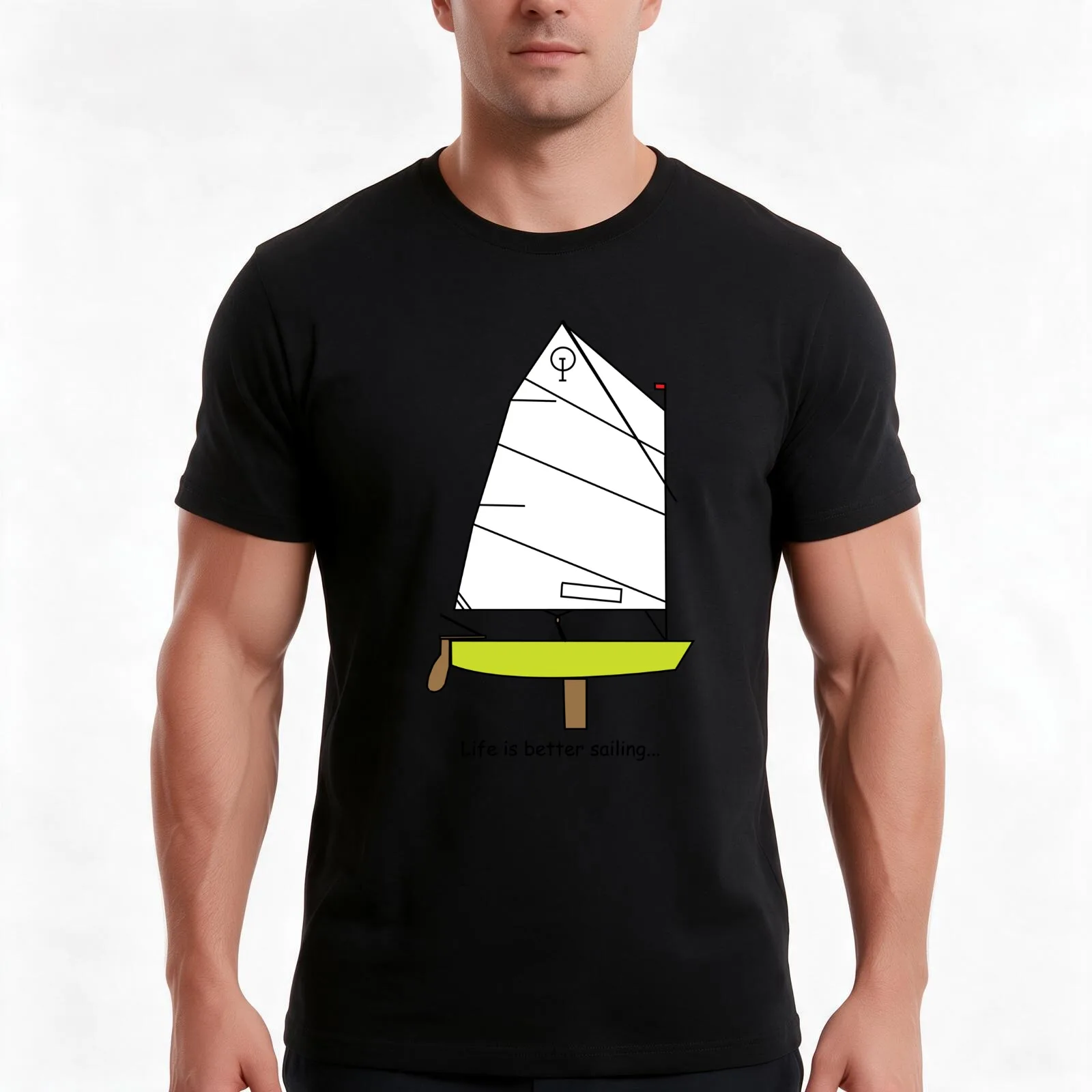 Optimist Sailing Dinghy Lt. Green - Life is better sailing... T-Shirt Summer Casual Cotton Tee Oversized Streetwear Tops