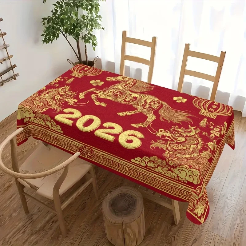 

Chinese Zodiac Horse New Year Tablecloth for Table Decor Spring Festival Cherry Kitchen Dining Table Cloth New Year Decorations