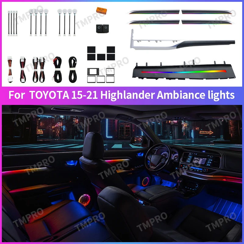 

Applicable for 2015-2021 Toyota Highlander Car Ambient Lights Automotive Interior Decoration64 Colors LED Safety assistance