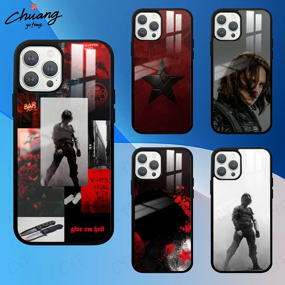 B-Bucky Barnes Sebastian Stan Phone Case For 11 12 13 14 15 16Pro Max mini Plus Frosted mirror Phone Cover