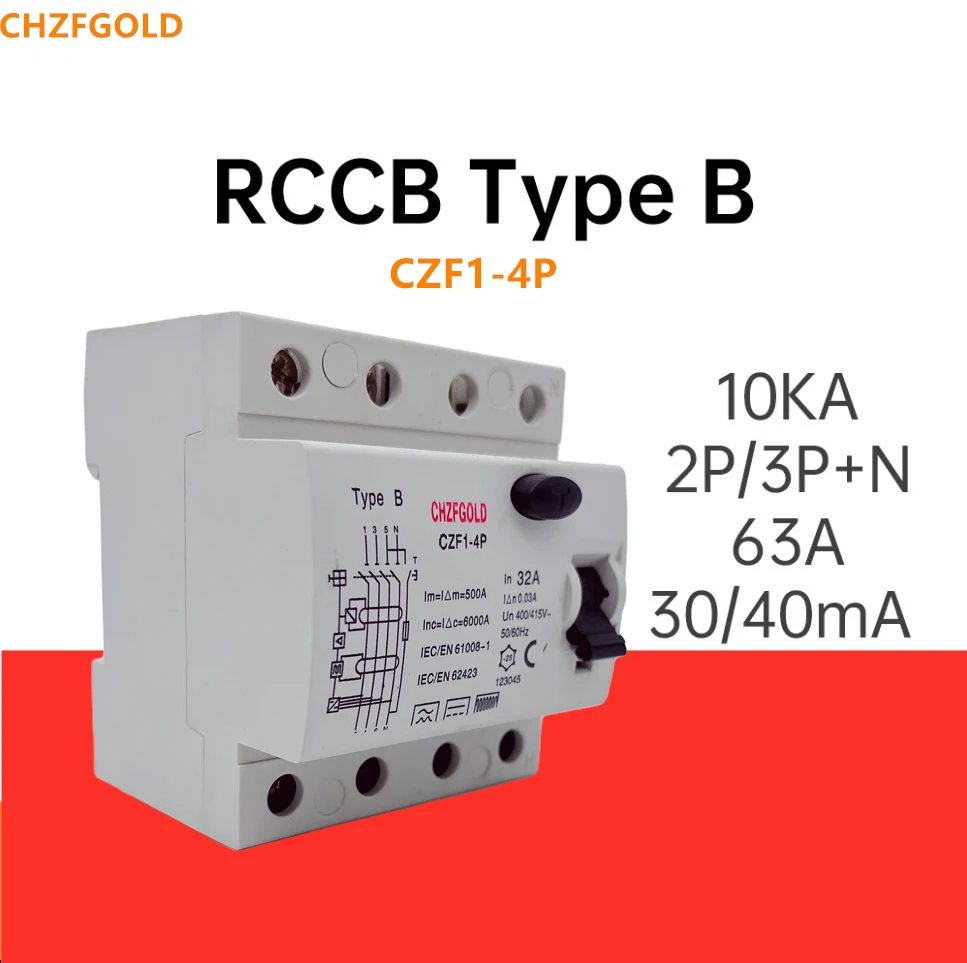 

Disyuntor de corriente Residual CHZFGOLD magnético tipo B RCCB, CC ELCB 2P 4P 40A 63A 30mA 100mA 300mA tipo B, fuga RCD10KA