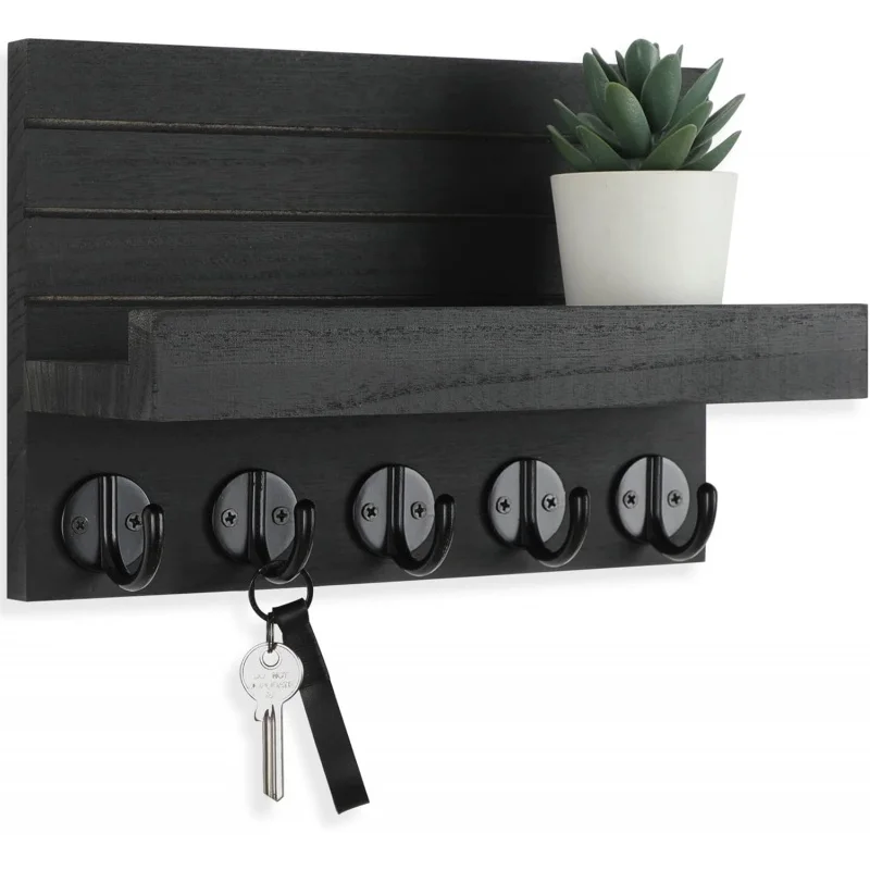 

Key Holder for Wall, Decorative Key and Mail Holder with Shelf Has Large Hooks