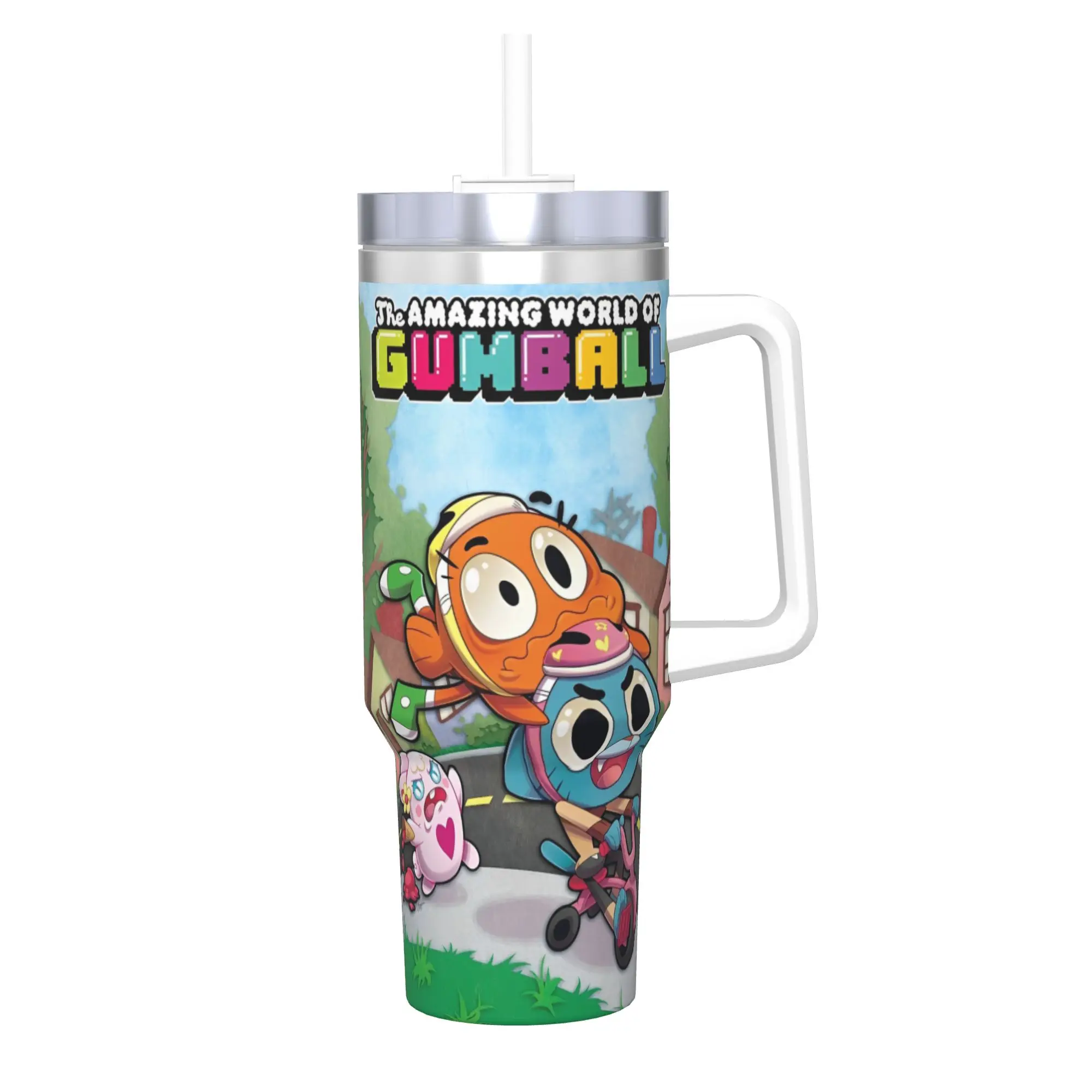 

Кружка-термос The Amazing World of Gumballs, 40 унций, из нержавеющей стали, с двойными стенками, вакуумной изоляцией и соломинкой