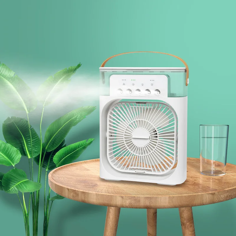 New model household mini evaporative air cooler, atomizing humidifier fan, timer night light, desktop cooling fan