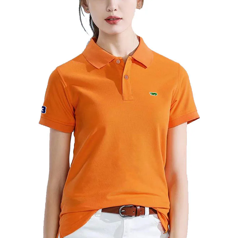 100% Cotton Fashion Polos Summer Womens Polos Shirts Casual Short Sleeve Polos T Shirts Ladies Clothing Lapel Slim Tops