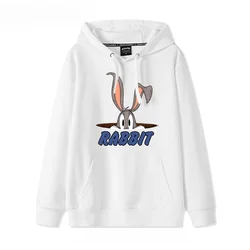 2024 Cartoon Printed Bugs Bunny Hoodie Women's Street Trend Simple White Pullover Coat Hoodie Couple clothing  women clothing