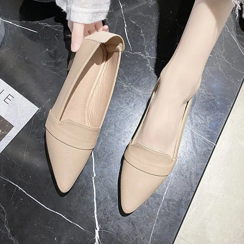 Loafers Ladies Summer Footwear Office Shoes for Women 2024 Pointed Toe Low Heel Elegant A Korean Style High Quality Shoe Spring