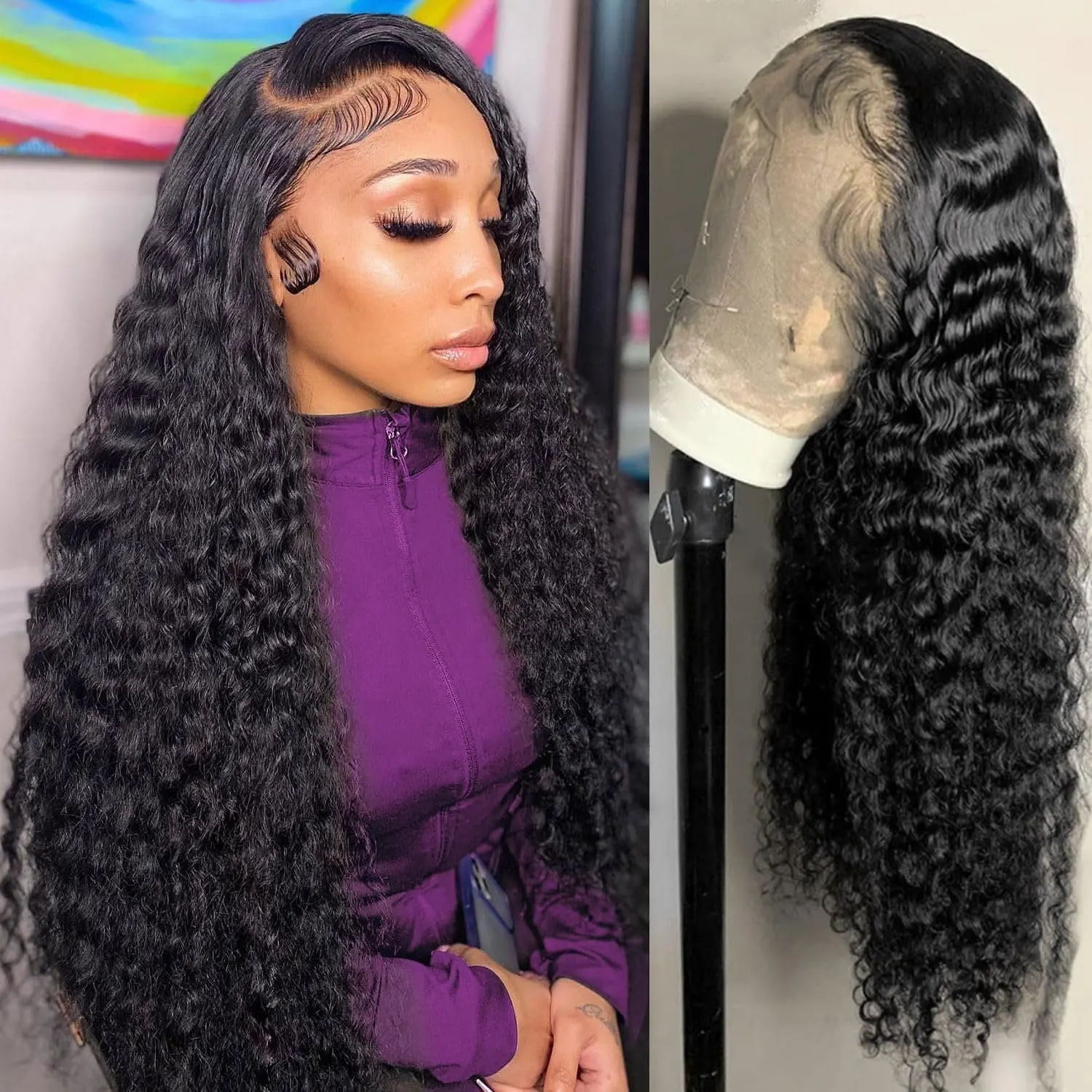 Rosabeauty HD 13X6 Transparent Deep Wave Curly Lace Frontal Wigs 30 40 Inch 13X4 Front 100% Human Hair Wigs Nature Color