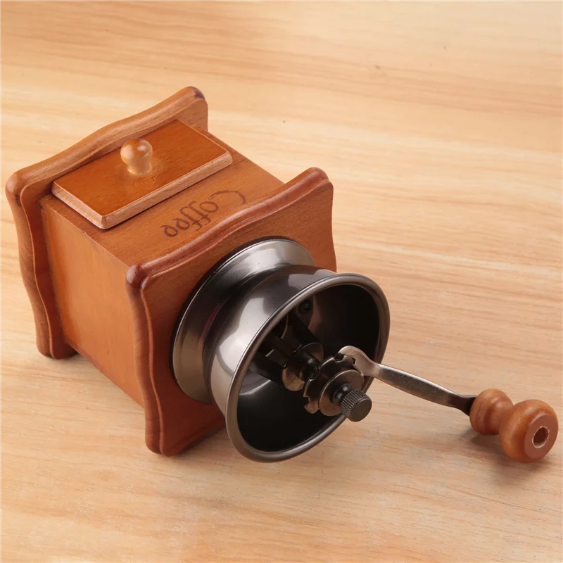 ABLQ Coffee Bean Grinder Wooden Manual Coffee Grinder Hand Stainless Steel Retro Coffee Spice Mini Burr Mill With - Image 4