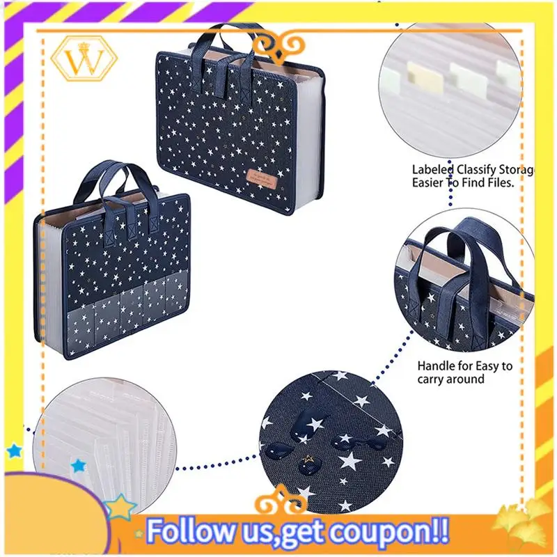 Latest-13 Pockets File Folders/Expandable Filing Folders With Handle A4 Size Expanding File Folder Document Organizer