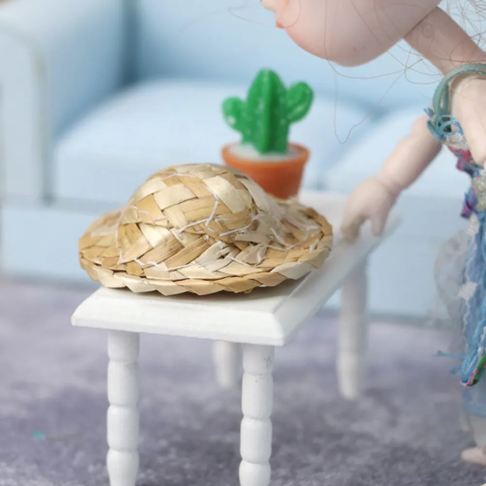 

Набор из 12 миниатюрных соломенных шляпок: Изысканные плетеные украшения для миниатюрных домиков и декора рабочего стола