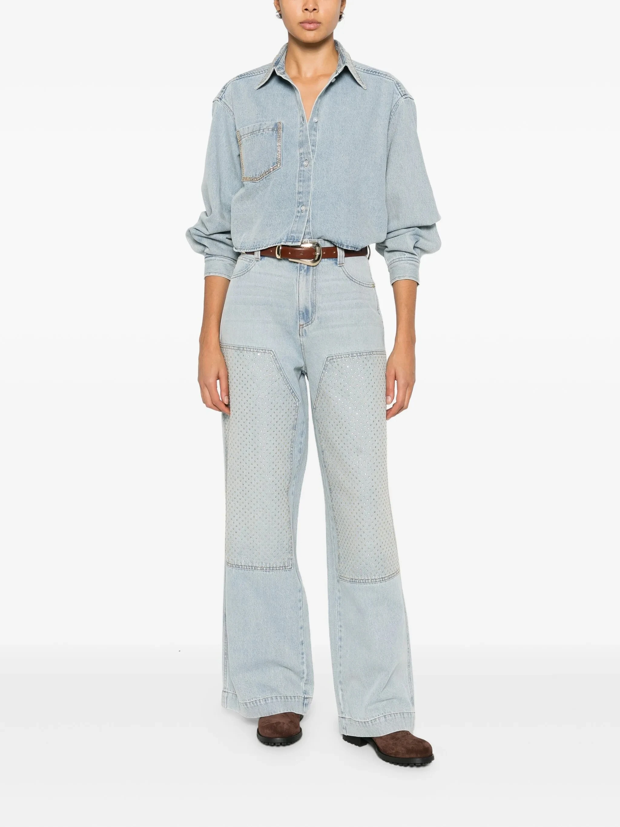 

Luxury Sle Rhinestone Patch Straight Leg Jeans for Women Cotton Casual Pants mid Waist Button Closure All Seasons