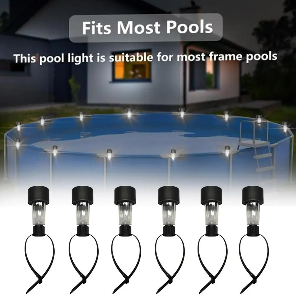 

6 Pack Solar Pool Lights For Framed Above Ground Pools, Waterproof Swimming Pool Accessories Night Lights, Outdoor Framed S X3w4