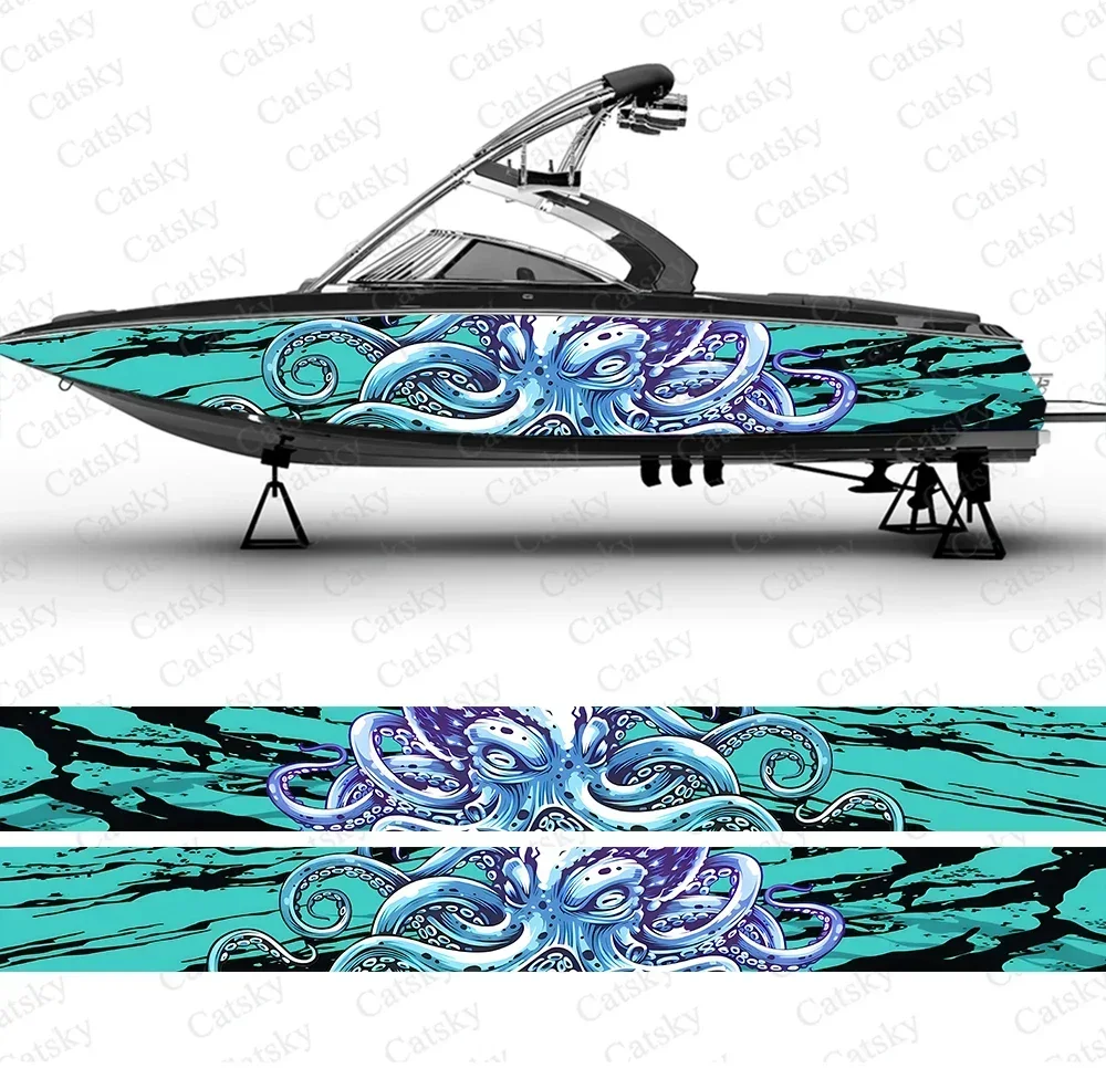 Octopus abstract graphic Boat Stickers Vinyl Boat Wrap for Pontoonman Console Deck Boat Fishing Platform Decal Sticker