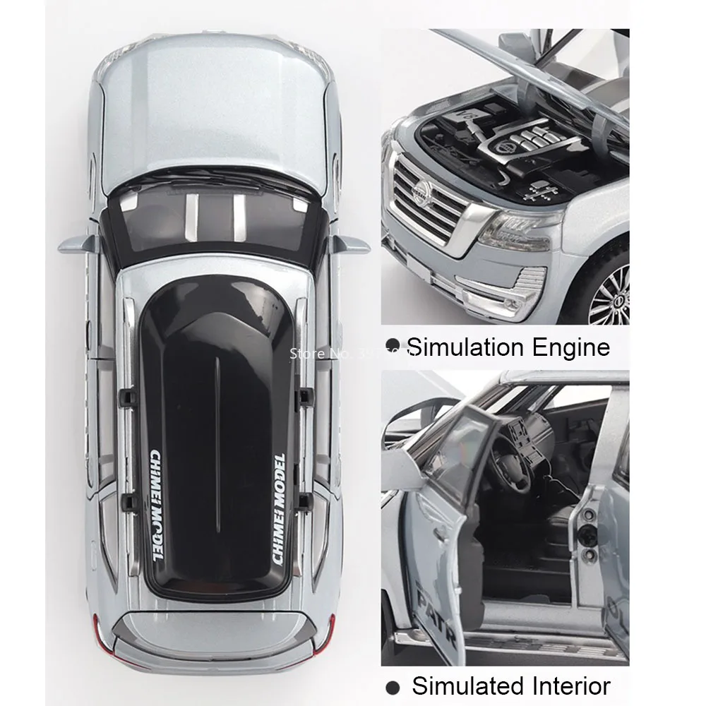 1:32 Nissan Patrol Cars Toys Alloy Diecast Models with Pull Back Light Sound Miniature Vehicle Rubber Tires Car Model Boys Gifts