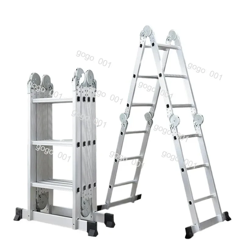Factory Aluminum Folding Ladder | 4-Section Telescoping Extension Ladder | Straight Joint Design for Industrial/Home Use