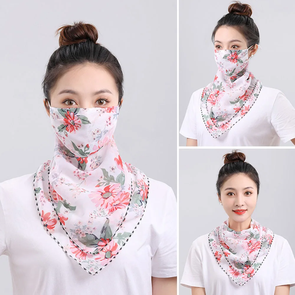 Summer Chiffon Neck Collar Scarf Women Head Thin Sunscreen Variety Small Silk UV Protection Scarf Mask Ice Silk Sunscreen Veil