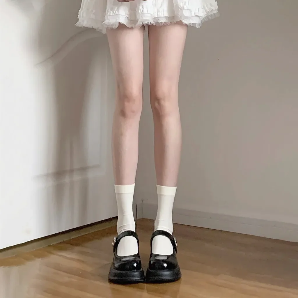 New Beige JK Woman Socks Cute Black White Velvet Lolita Long Socks Solid Color Knee High Sock Fashion Cos Sexy Nylon Stockings