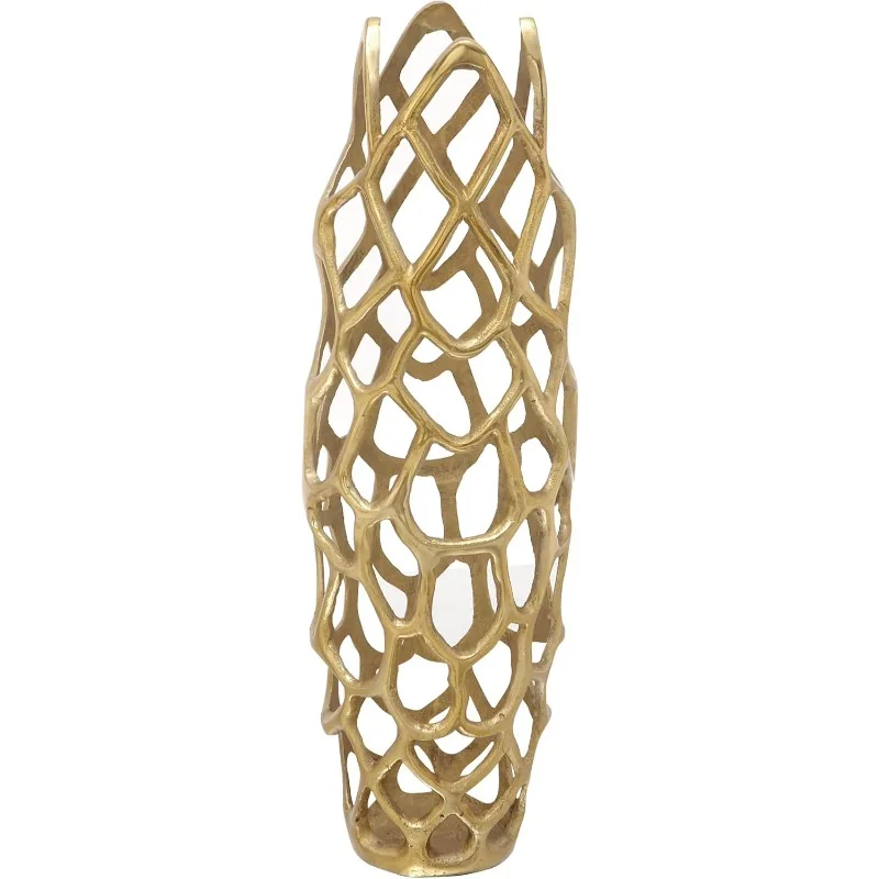 

79 Contemporary Aluminum Vase Aluminium Decorative Gld 8" W, 26" H-37661, 8" x 8" x 27", Gold