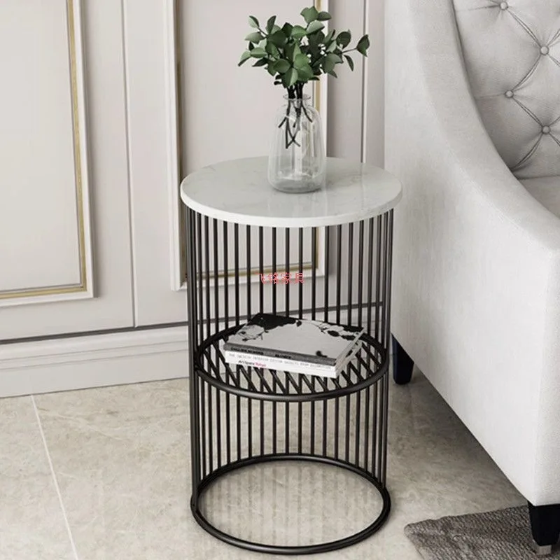 Golden Iron Coffee Side Table Round Multifunctional End Table for Living Room Bedroom Nordic Home