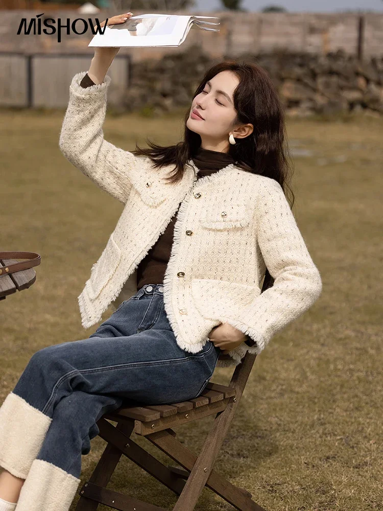 MISHOW-Chaqueta de invierno para mujer, abrigos de plumón de pato blanco cálido francés, Parkas de lana con borlas de un solo pecho, ropa elegante