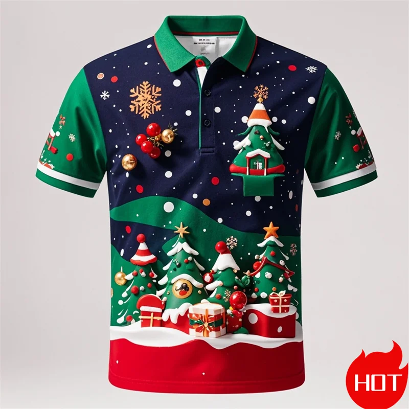 Funny 3D Cute Santa Claus Xmas Printed Polo Shirt For Men Happy Christmas Tee Merry Christmas Graphic Shirts & Blouses POLO Tops