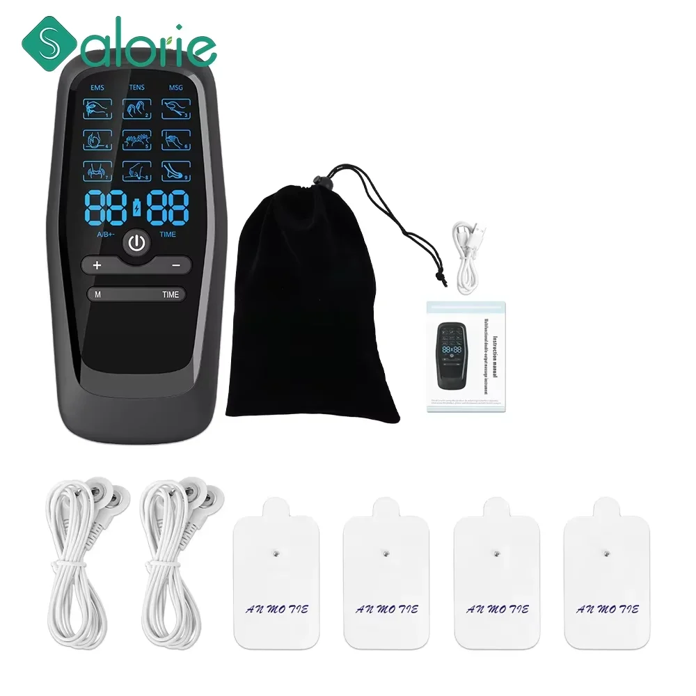 Rechargeable Tens Machine 9-mode Eletric TENS Unit EMS Muscle Stimulation Pulse Full Body Massager Arm Leg Back Massage Device