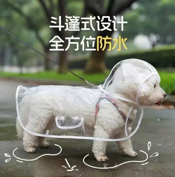 2Pcs Transparent Dog Raincoat with Leash Hole, Waterproof & Windproof Outdoor Pet Rain Gear C028