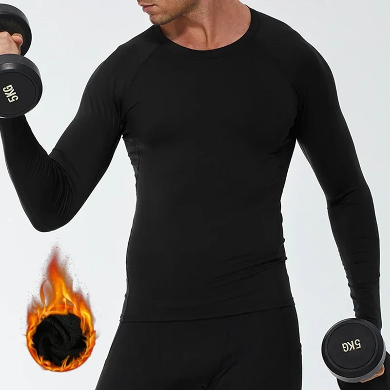 Men Thermal Underwear Winter Thermo Shirt Tops Fleece Undershirts Warm Sleepwear Elastic Long Johns Inner Wear Thermal Clothing