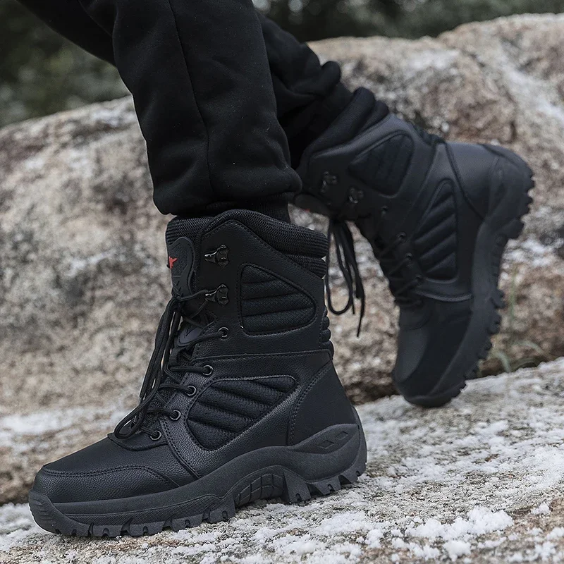 

High-top Boots Men Comfortable Casual Thick-soled Combat Boots Men Anti-slip Flat Laced Durable Soft Outdoor Hiking Shoes Men