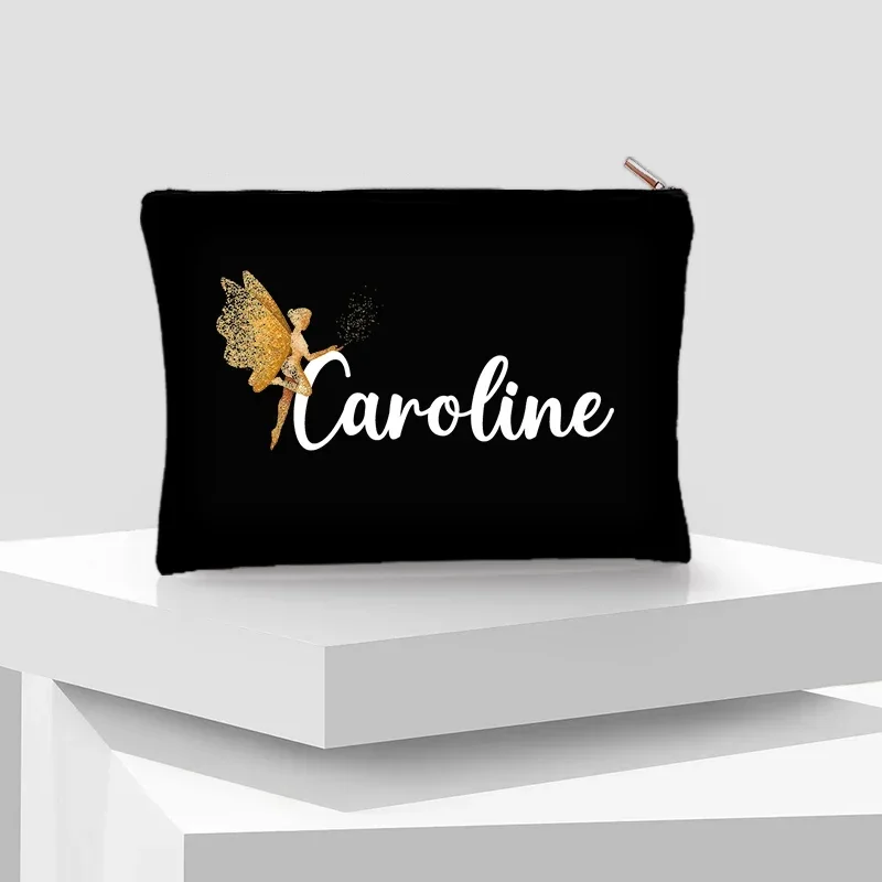 Personalized Customized Name: Golden Butterfly Pattern Makeup Bag Women\'s Minimalist Leisure Wash Bag Organizer Travel Side Bag