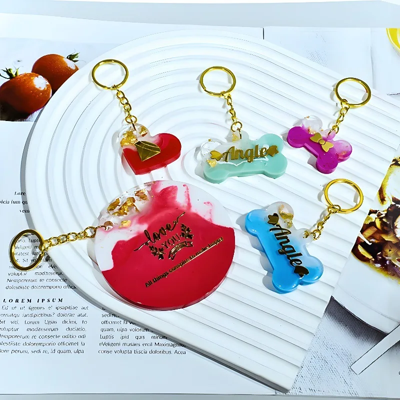 Epoxy resin mold round love cat's paw bone pet listing key ring pendant silicone mold