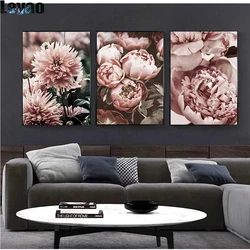 Trittico Fiore di peonia pittura diamante fai da te Oro rosa Floreale trapano completo 5d diamante ricamo mosaico kit Wall Art Decor Immagine