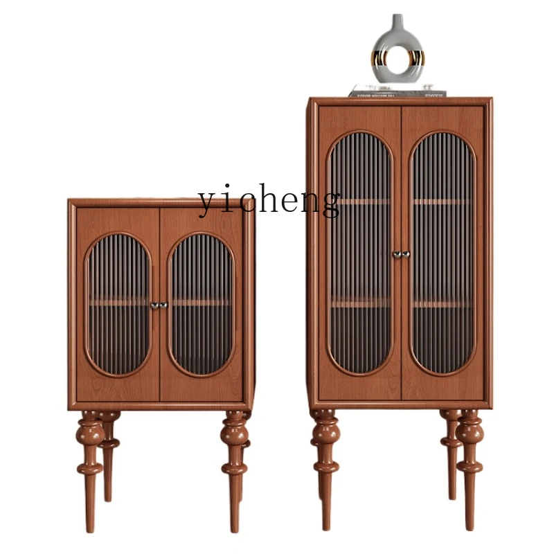 

ZC Antique Solid Wood Vintage Gourd Leg Living Room Sofa Side Cabinet Changhong High Glass Cabinet Locker