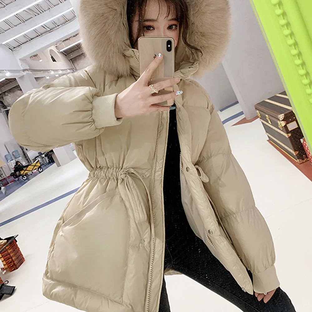 2023 Winter New Down Cotton Jacket Women\'s Big Fur Collar Cotton Coats Hooded Parkas Women Thicken WARM Female Mid-long Overcoat