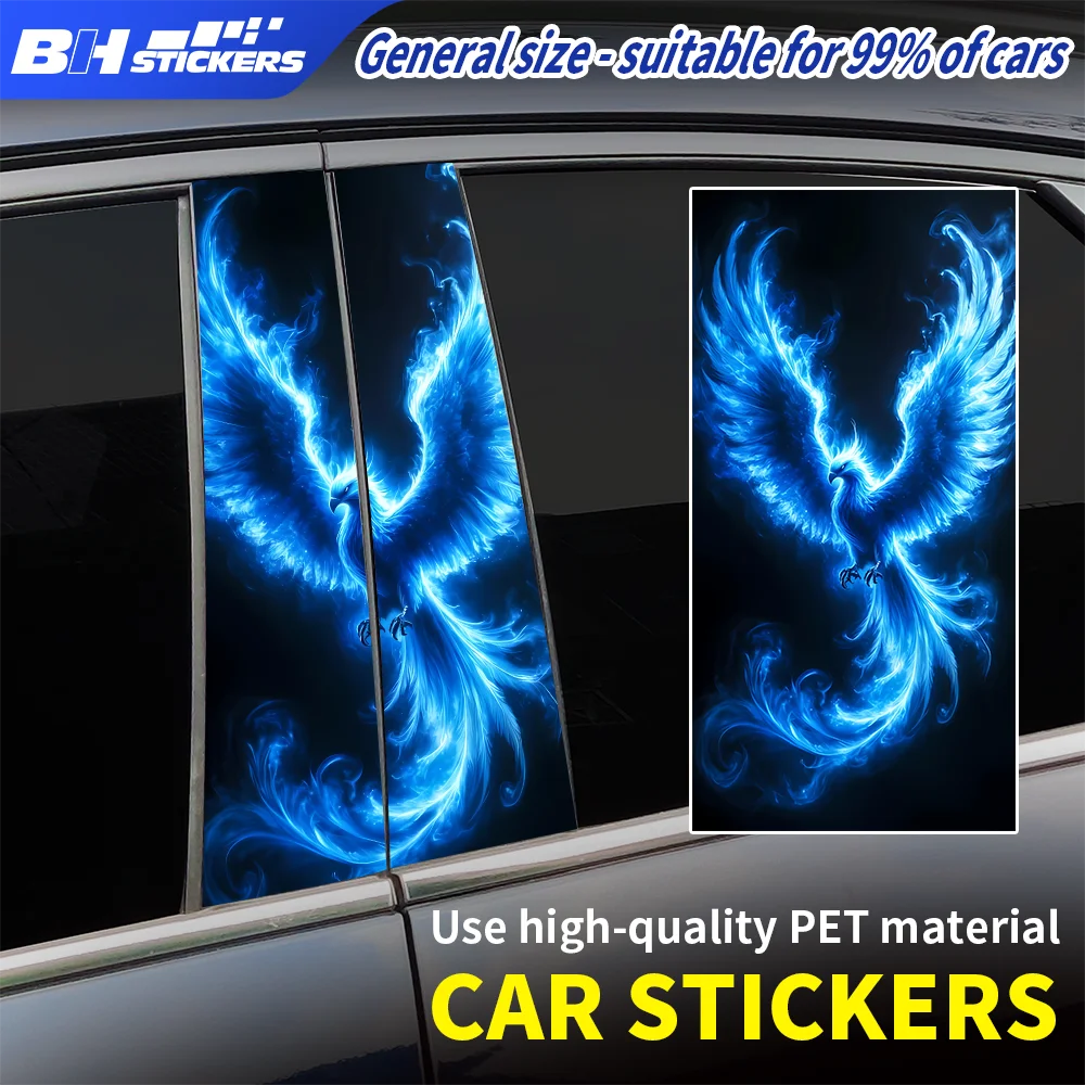 

Cool Blue Phoenix Car Window Pillar Post Decoration Stickers Mythical Fire Bird Vinyl Decal Universal Auto Exterior Accessories