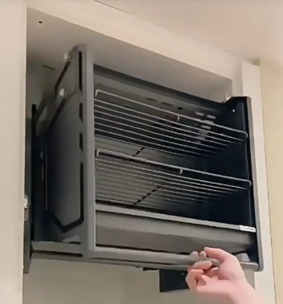 Kitchen Cabinet Linkage Lift Basket High Capacity Upper Cabinet Storage Organizer for Fridge Top