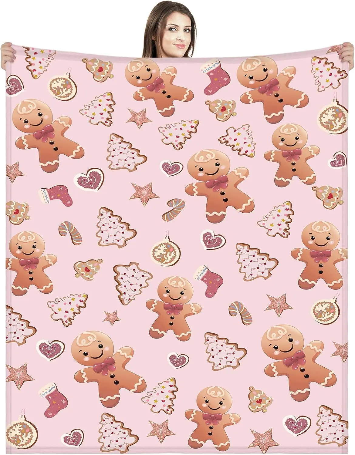 New in 2026Buryeah Christmas Pink Gingerbread Throw Blankets, 60 x 50 Inches